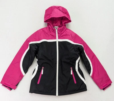 Lands' End Girl's Winter Coat Size M 10-12 Pink Black Hooded - Image 1 of 4