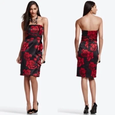 White House Black Market Red Rose Print Satin Dress Size 00 - Image 1 of 4