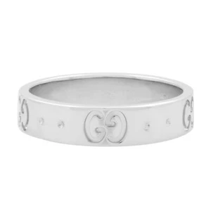 Gucci Icon GG Thin Band Ring 18K White Gold Size 4.5 - Picture 1 of 3