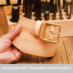 Handmade Custom made Vegetable tanned leather cowhide belt brass buckle 35/38mm - Picture 1 of 14