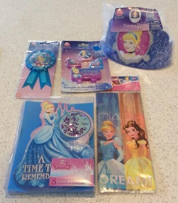 Disney Princess Cinderella Birthday Party Lot Pack 5ct. Invitations Candles Bags - Image 1 of 4