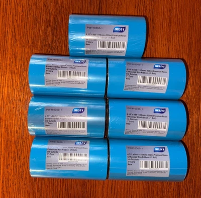 Paquete de 7 - Cinta de impresora de cera mejorada de resina premium núcleo de 1" 4,33" x 984' BEUYI Foto 1 de 3