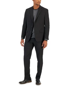 Van Heusen Mens Slim fit 2 Piece Suit 37 R / 30 Waist Black Solid Stretch - Picture 1 of 6