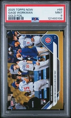 2025 Topps Now 1st Hit Gold #66 Gage Workman Cubs /50 RC PSA 9 - Image 1 of 2
