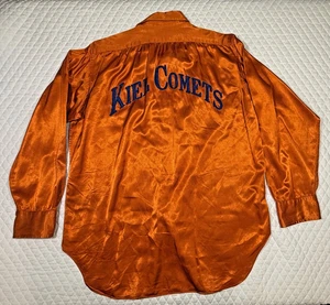 Camisa de Bowling Satinada DE COLECCIÓN Naranja Kiel Comets RARA Manga Larga Satén - Imagen 1 de 7
