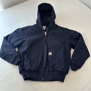 Navy Carhartt Quilted Flannel Lined Duck Active Jacket J140 Style 103940 DNY - Picture 1 of 9
