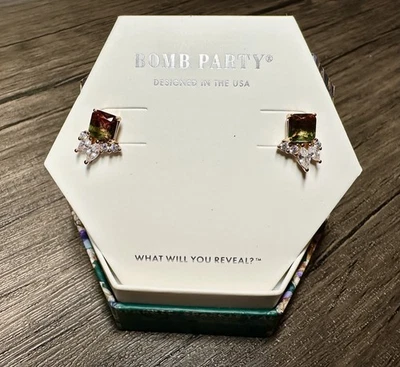 Bomb Party Earrings RBP6181 Lab Created Green Purple Bicolor Alexandrite RG  - Image 1 of 2