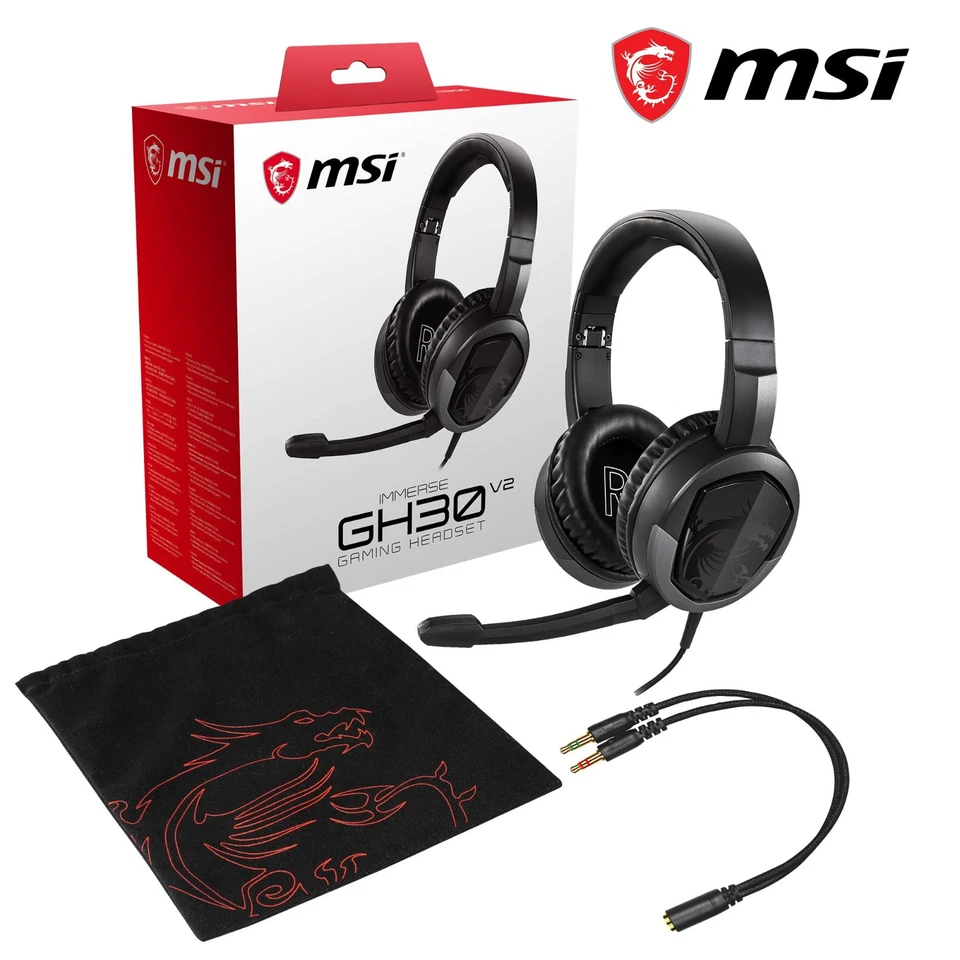 MSI GH30 V2 Detachable Mic Lightweight Foldable Gaming Headphones Headset - Image 1 of 4