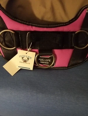 Pug Life Dog Harness XL Pink Black Adjustable Handle No Pull 3 Ring  - Image 1 of 3