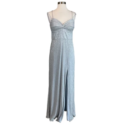 AQUA Women's Formal Dress Size 10 Silver Metallic Sleeveless Thigh Slit Gown - Image 1 of 4