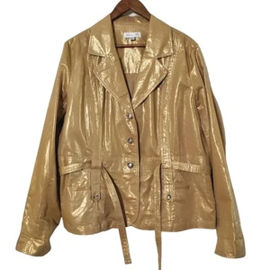 Coldwater Creek Gold Metallic  Jacket Size 1X Linen Blend Belted Lightweight  - Picture 1 of 8
