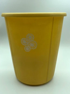 De colección Rubbermaid Residuos Bote Redondo Cosecha Oro Amarillo 10" Margarita Flores Retro Foto 1 de 4