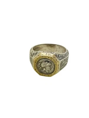 Konstantino Sterling Silver & 18k Yellow Gold Greek Coin Men's Ring Size 11 1/2 - Image 1 of 4