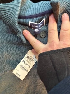Maglione uomo Club Room nuovo con etichette colletto henley blu $60 M vendita guardaroba studio - Foto 1 di 4