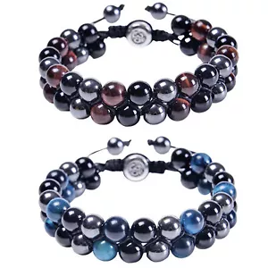 Triple Protection Bracelet Natural Tiger Eye Obsidian Hematite Handmade Bracelet - Picture 1 of 13