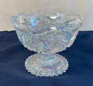 LE Smith #520 schillerndes klares Karneval Glas Azteken Erbe Kompott mit Fuß leuchtend - Bild 1 von 3