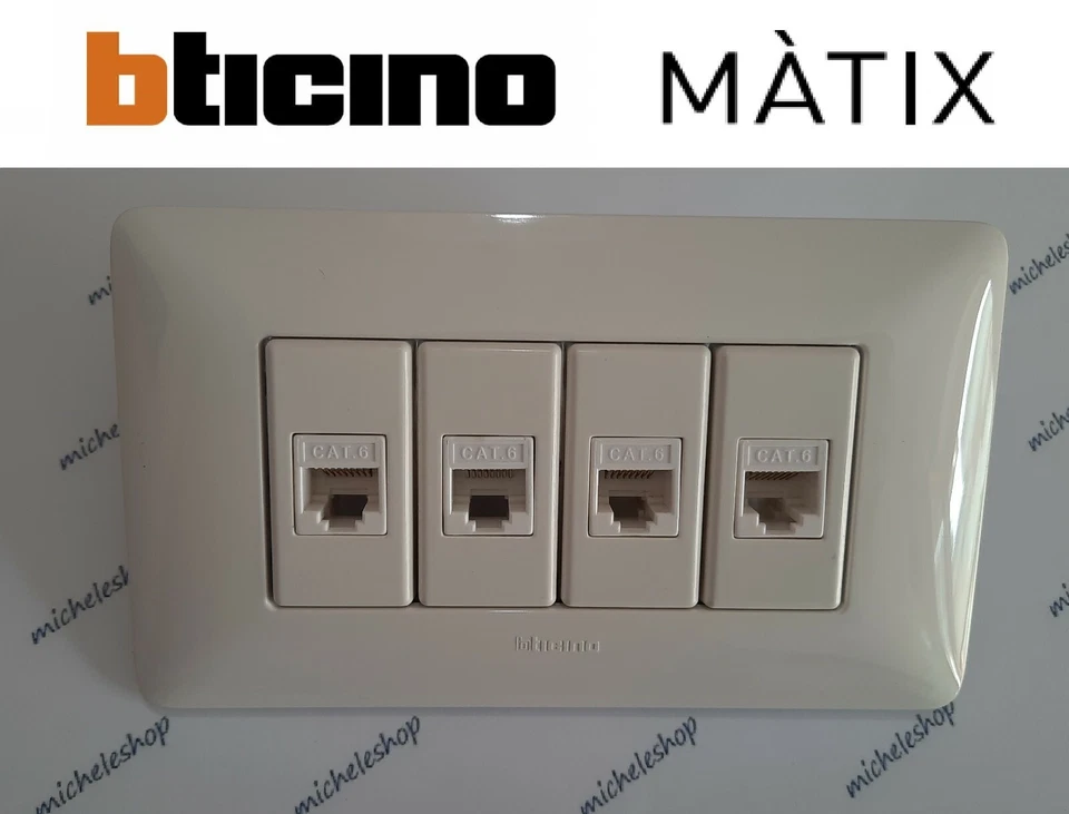 presa di rete dati rj45 cat6 bticino matix bianco + supporto 4P viti e placca - Immagine 1 di 4