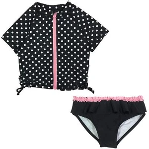 Girl Short Sleeve Rash Guard Swimsuit Set UPF 50 Black Dot 18-24 Month - Picture 1 of 2