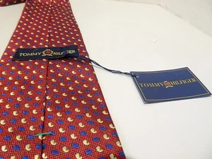 Tommy Hilfiger Silk Red Blue Cream Abstract Print NEW Made USA Preppy - Picture 1 of 5