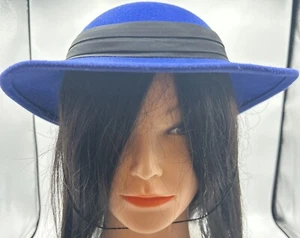 Geo W. Bollman & Co Hat Vintage 100% Wool Blue with Black Ribbon & Bow - Picture 1 of 8
