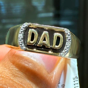 0.02CTW Real Diamond 10K Yellow Gold DAD Signet Ring - Picture 1 of 4