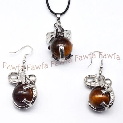 Conjunto de joyas collar colgante elefante bola ojo de tigre amarillo natural Foto 1 de 3