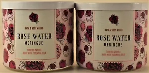 QTY 2 - Bath & Body Works ROSE WATER MERINGUE 3 Wick 14.5 Oz Scented Candle - Picture 1 of 1