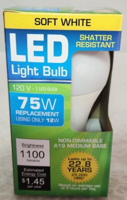 2 Pack 12 Watt LED Light Bulb 1100 Lumen Soft White  75 Watt Equivalent - Image 1 of 4