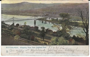 Allegany River from Highland Park, Pittsburgh, Pa. 1906 used Tuck Card - Picture 1 of 2