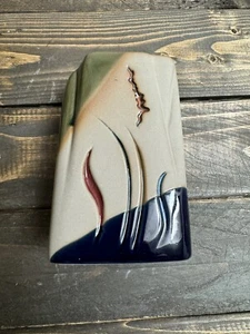 Vintage Glazed Ceramic Vase Bamboo Planter Pot Abstract Design 3x5” - Picture 1 of 9