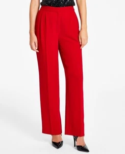 Bar III Women's High-Rise Crepe Wide-Leg Trouser Pants W/Pockets Elegant Red 0 - Picture 1 of 9
