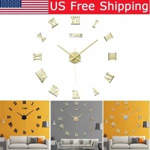 Modern DIY Large Wall Clock 3D Mirror Surface Sticker Home Decor Art Design New - Picture 1 of 15
