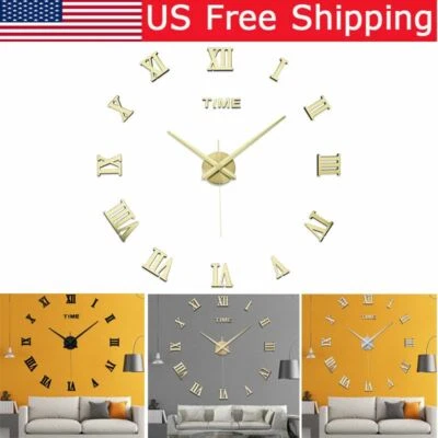 Modern DIY Large Wall Clock 3D Mirror Surface Sticker Home Decor Art Design New - Image 1 of 4