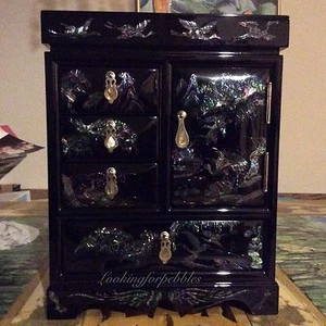 Imported Black Fully Finished Lined Jewelry Box Mother of Pearl 12"h 9"w 5 3/4"d - Picture 1 of 11