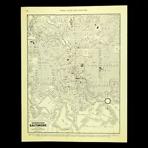Vintage BALTIMORE Map City Street Wall Art Maryland Old Original Downtown - Picture 1 of 7