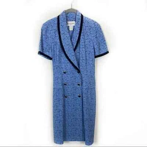 Librarian Secretary Dress Women's SZ 8 Danny & Nicole Blue Black Sheath Vintage - Picture 1 of 5