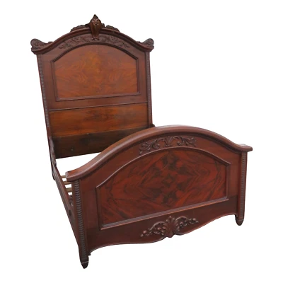 Victorian Late 1800s Carved Extra Tall Solid Walnut Full Size 2988 - Image 1 of 4