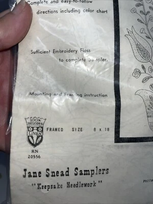 Jane Snead Sampler Kit de Tulipa Trindade Holandesa Vintage Linho #405 Bordado - Imagem 1 de 4