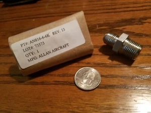 Aircraft Fitting, AN816-6-6, 3/8 Tube OD to 3/8-18 NPT, stainless, New - Picture 1 of 2