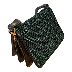 VTG 80s Hong Kong Black Green Accordion Purse Clutch Hand Bag Faux Snake Leather - Picture 1 of 15