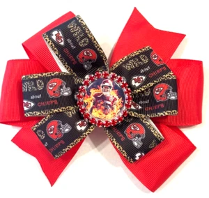 Beautiful Kansas City Chiefs (Patrick Mahomes) inspired hair bow for girls. - Picture 1 of 3