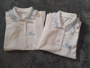 PERSONALISED GIRLS SCHOOL POLO SHIRT 2-14 YEARS ANY COLOUR GINGHAM RIBBON - Picture 1 of 1