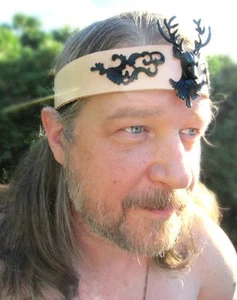 Stag Leather Headband Cernunnos Green Man Burning Man Ren Faire Pagan Ritual - Picture 1 of 21