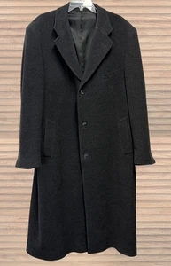 Chaps Ralph Lauren Cashmere Wool Overcoat Long Dark Gray Coat Italy Mens 44R - Picture 1 of 7