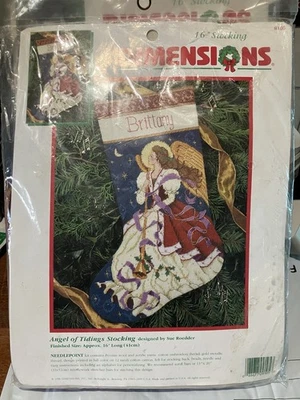 ❄️ NiP Dimensions Christmas Needlepoint 16" Stocking Kit ANGEL OF TIDINGS Rare - Image 1 of 4