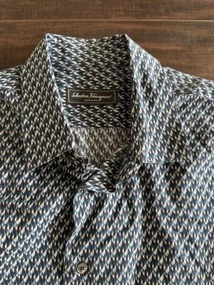 Camisa Salvatore Ferragamo Para Hombre XXL Estampado Geométrico Manga Larga Hecha en Italia Foto 1 de 4