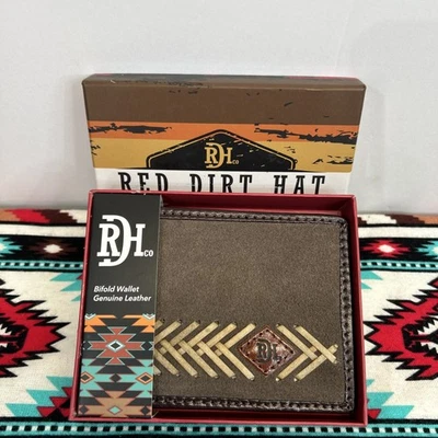 Cartera plegable Red Dirt Hat Co cuero gamuza tejido incrustación vaquero occidental Foto 1 de 4