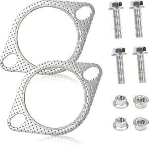 2 PCS 2.25" Car Exhaust Manifold Gasket w/ 4 Bolts Universal Pipe Joint Stable - Picture 1 of 5