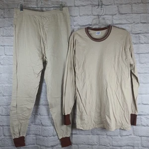 Vintage Oxford Mills Mens XL Pajamas Shirt + Cuffed Pants Beige Tan 100% Cotton - Picture 1 of 10
