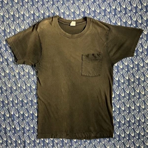 Vtg Single Stitch Gradient Sunfaded Black Charcoal Selvedge Pocket T Shirt - Picture 1 of 9